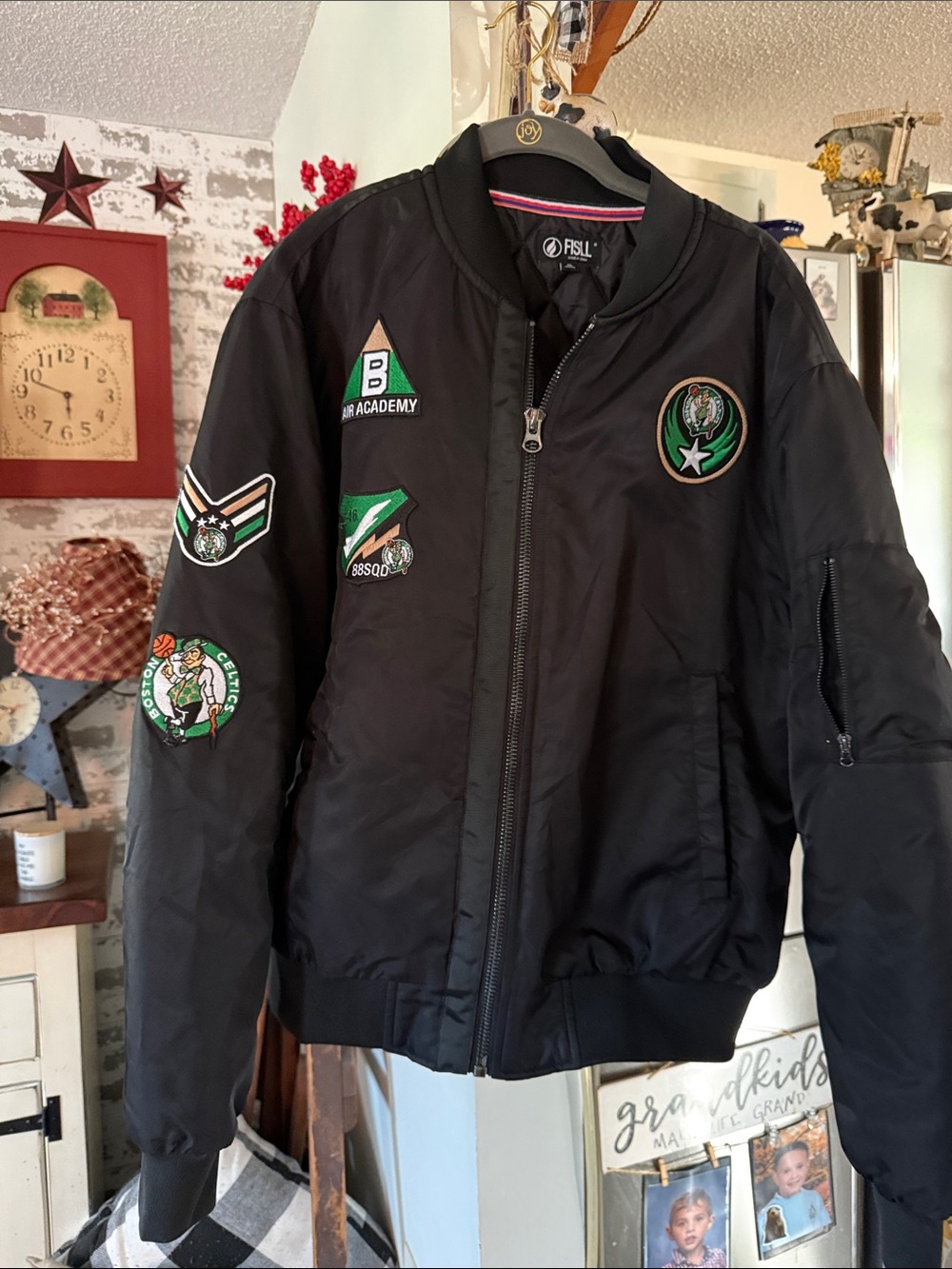 Black Patch Bomber Jacket with Green Accents the Celtics